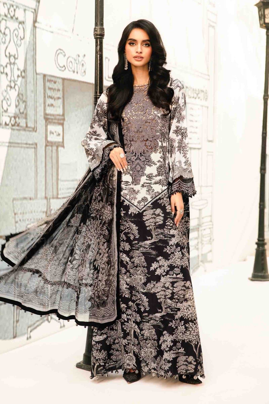 QALAMKAR chikankari embriodered lawn cotton luxury unstitced 3pc✓