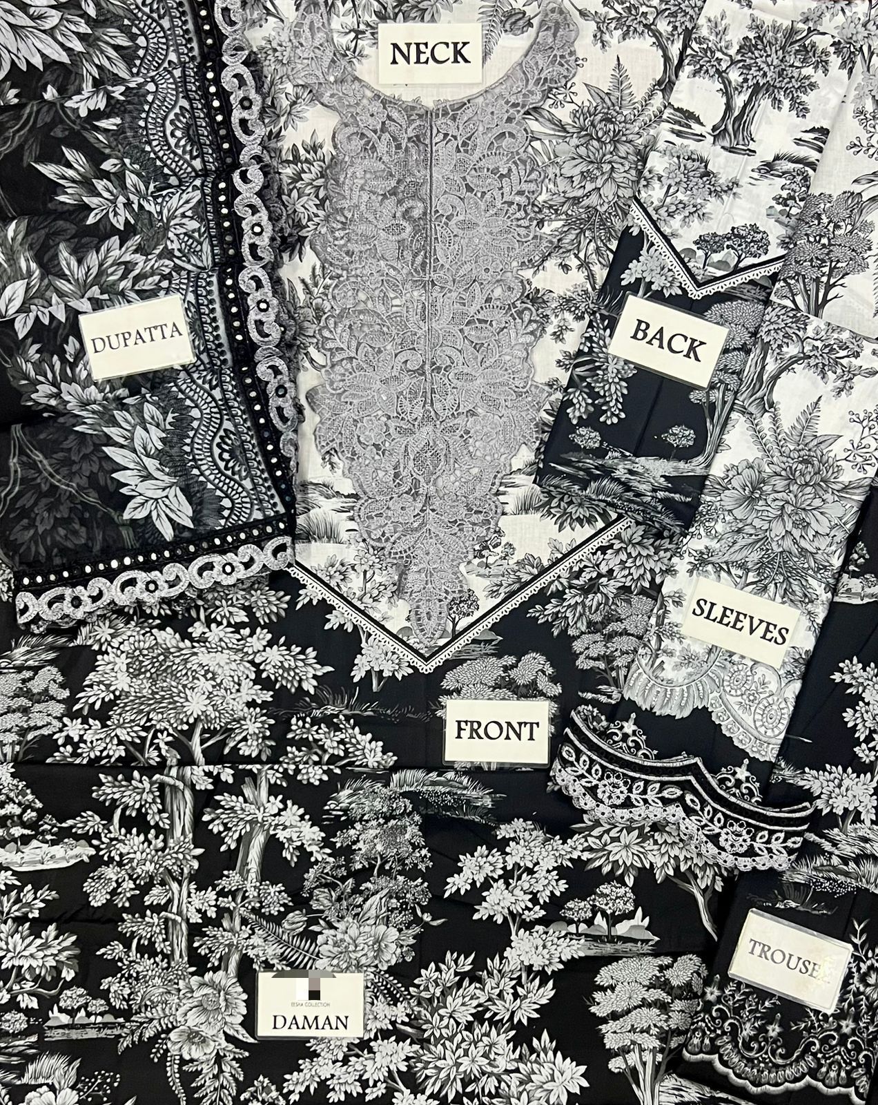 QALAMKAR chikankari embriodered lawn cotton luxury unstitced 3pc✓
